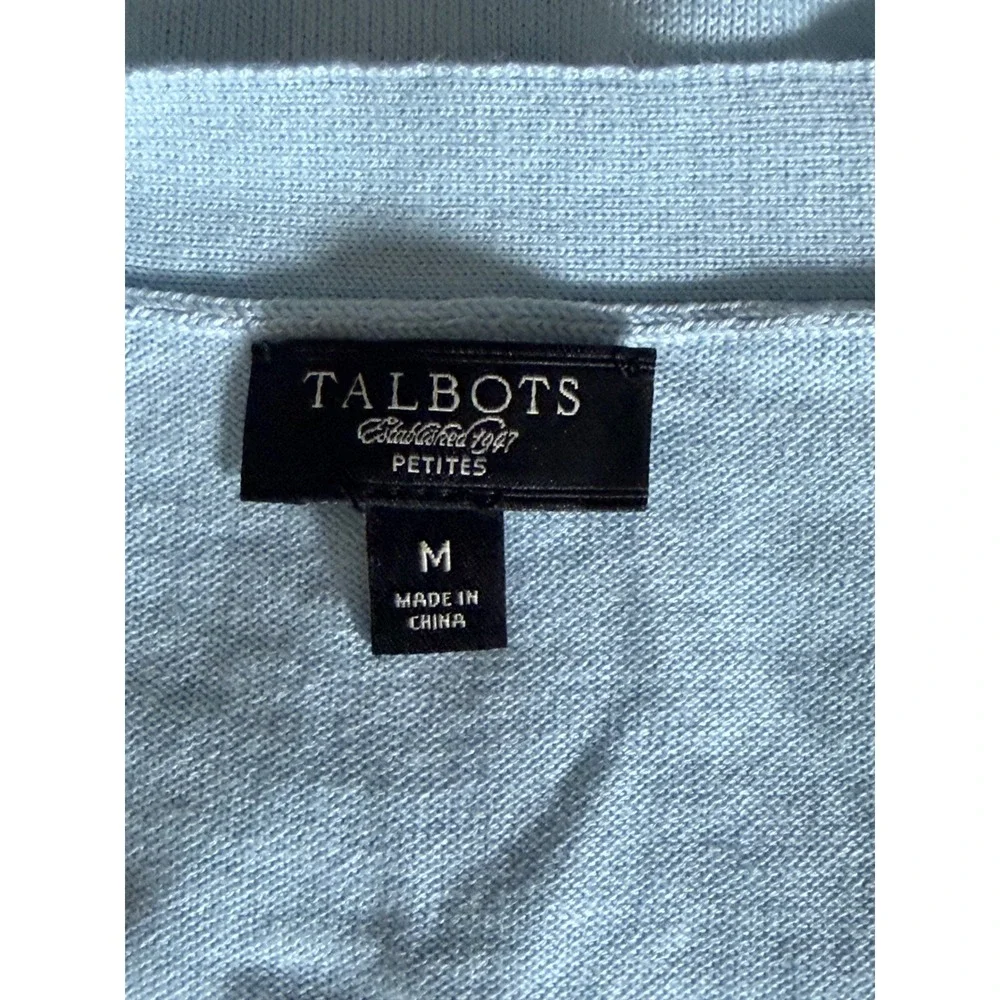Talbots Light Blue V-Neck Cardigan Sweater Medium Petite Button Front Pockets